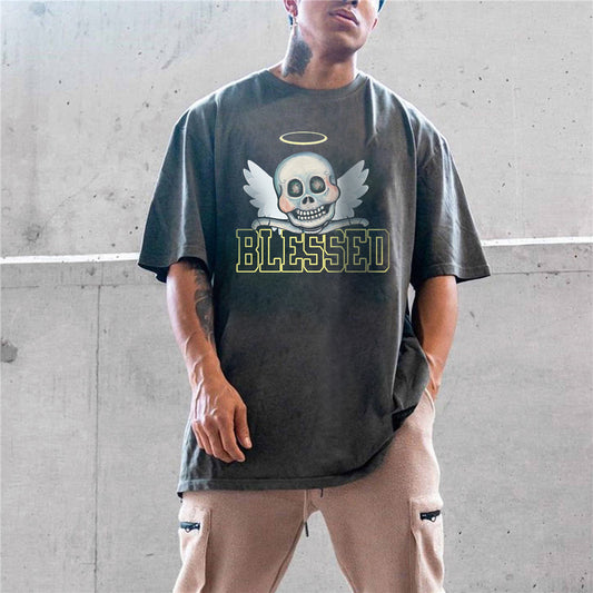 Blessed Skull Angel Graphic Print Men's T-Shirt
