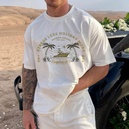 Beach Vacation Graphic Print Loose Casual Crewneck Men's T-Shirt