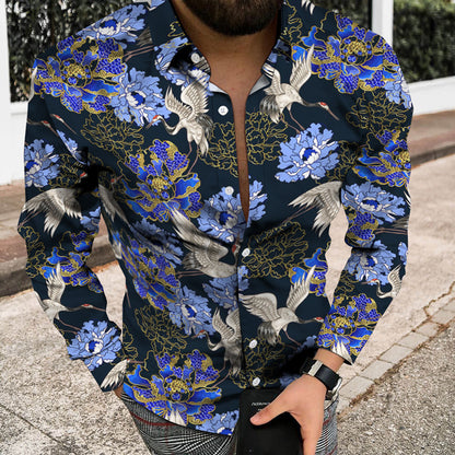 Beach Personality Trend Floral Pattern Casual Holiday Long Sleeve Shirt