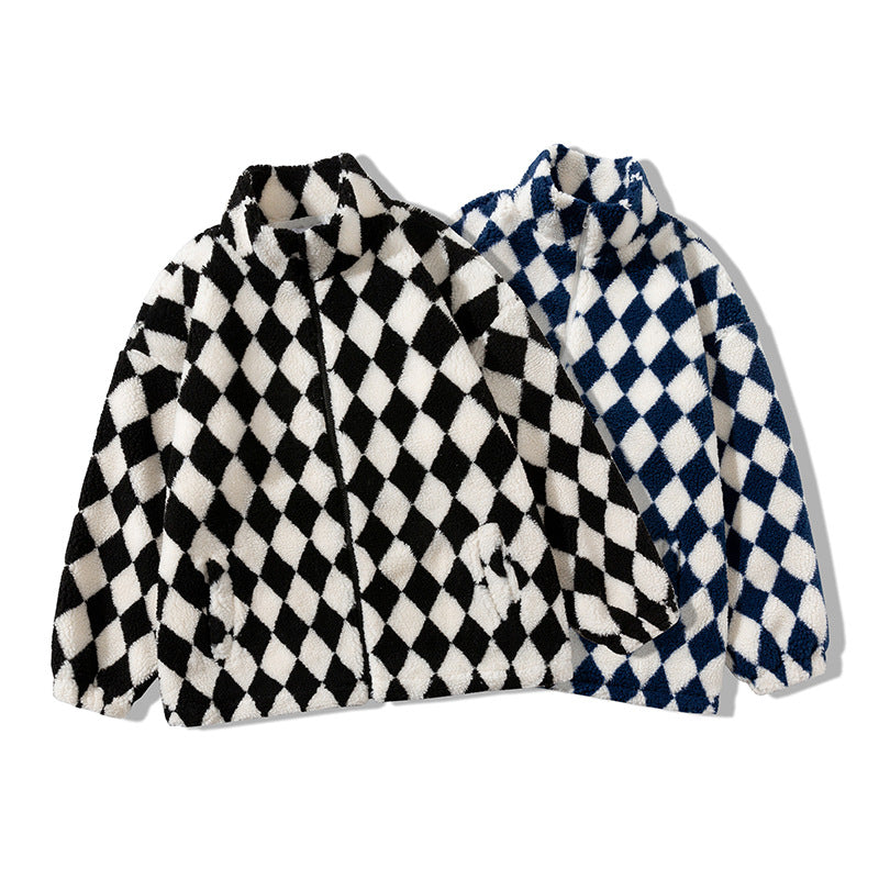 Check chess and cards thickened men's jacket