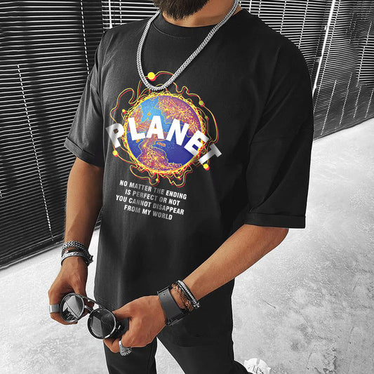 PLANTE Letter Graphic Print Loose Short Sleeve Men's T-Shirt