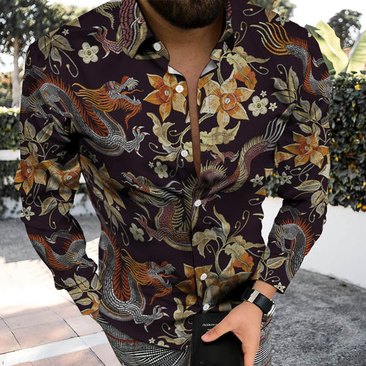 Beach Personality Trend Vintage Floral Animal Print Casual Vacation Long Sleeve Shirt