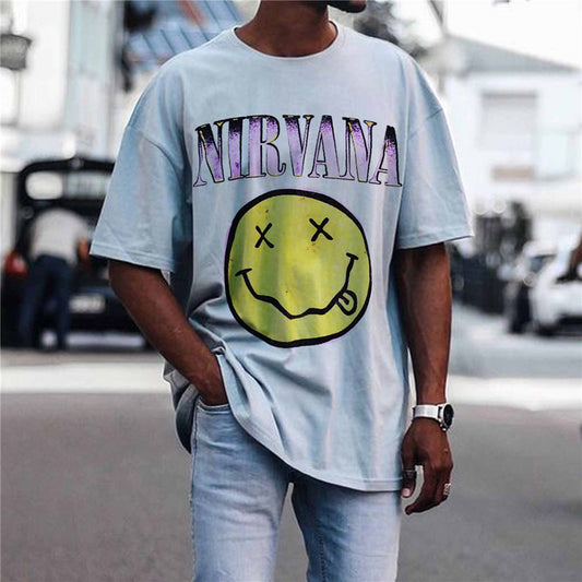 Street Trend Smiley Alphabet Print Crew Neck Short Sleeve T-Shirt