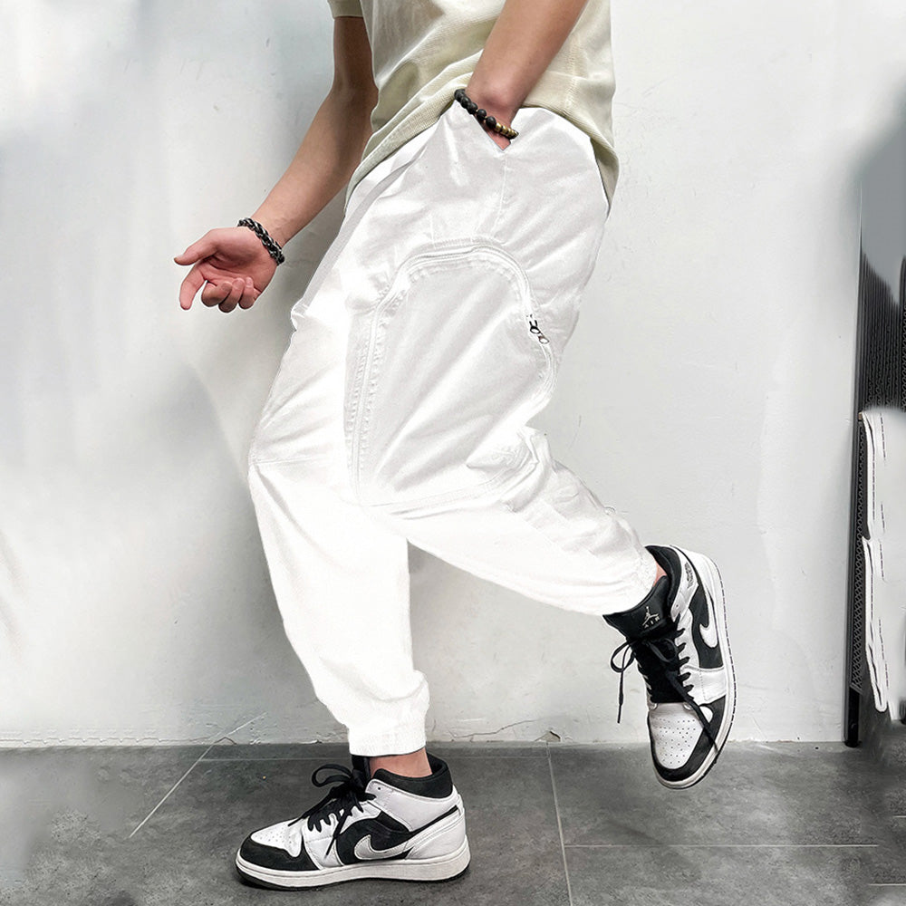 Hip Hop Elastic Waist Zip Big Pocket Cargo Pants Lounge Pants