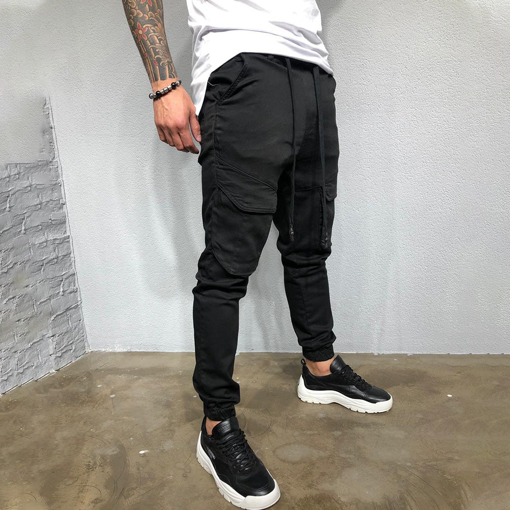 Statement Casual Pocket Lace-Up Panel Sports Cargo Pants Trousers