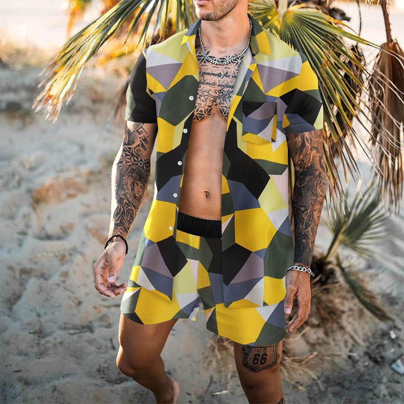 Geometric Print Casual Two-piece Suit