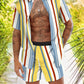 Fashion Personality Trend Stripe Print Hawaiian Vacation Two-Piece Set