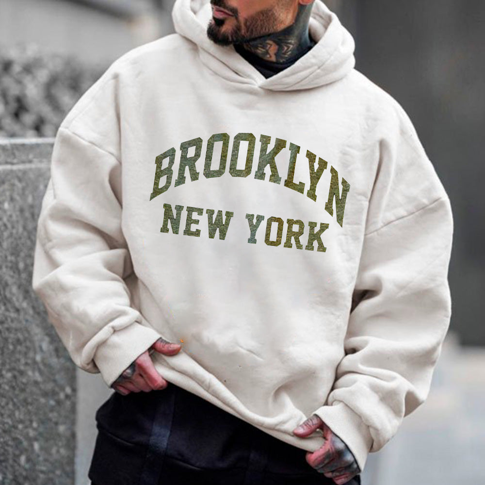 BROOKLYN Alphabet Graphic Print Men's Oversize Street Style Hoodie