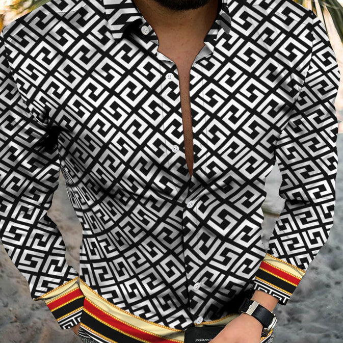 Unique Personality Trend Fashion Print Beach Vacation Long Sleeve Shirt