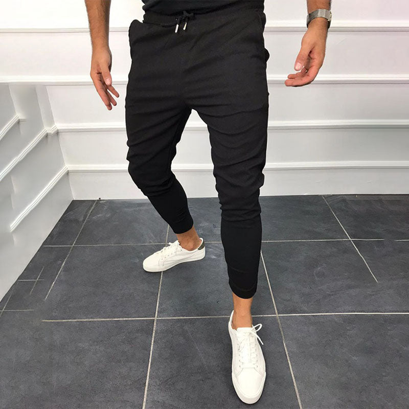 Lace-up casual trousers solid colour jogging trousers sports nine-quarter trousers