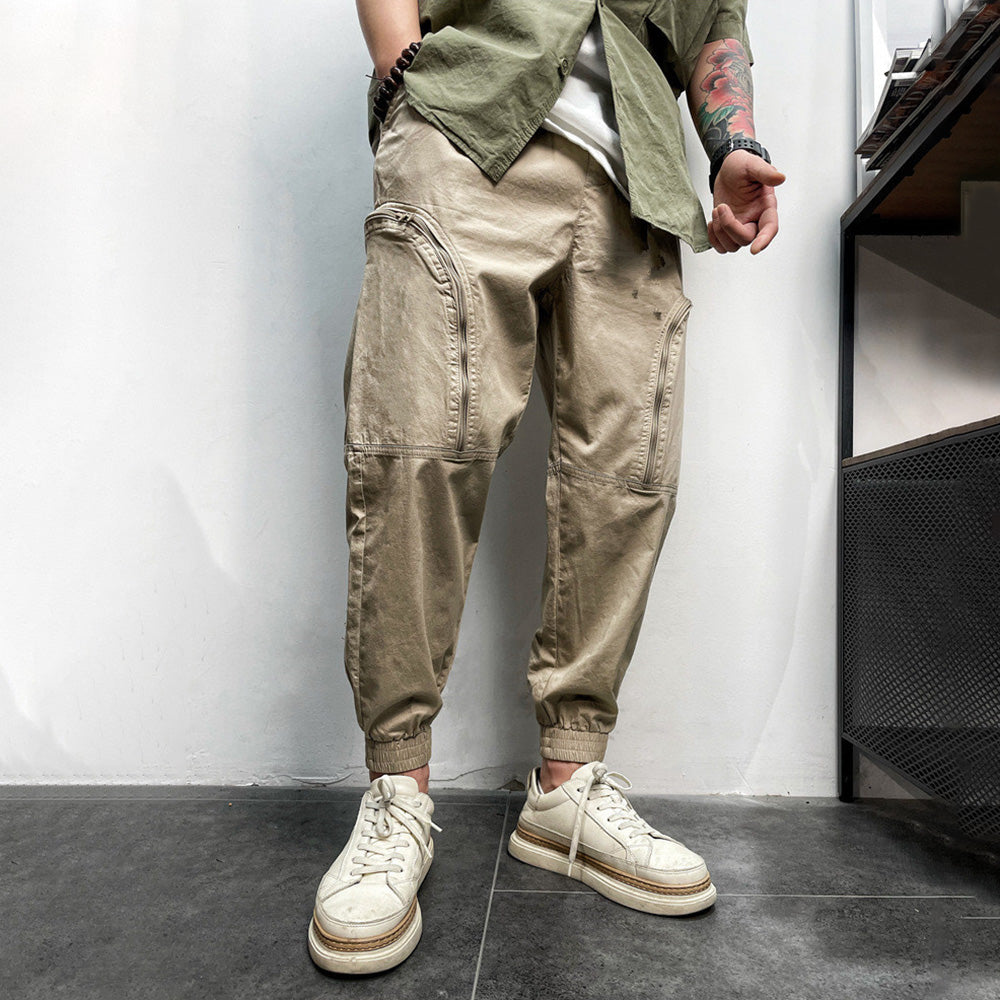 Hip Hop Elastic Waist Zip Big Pocket Cargo Pants Lounge Pants