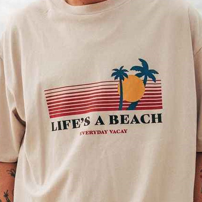 Leisure Vacation Personalized Letter Print Round Neck Short Sleeve T-Shirt