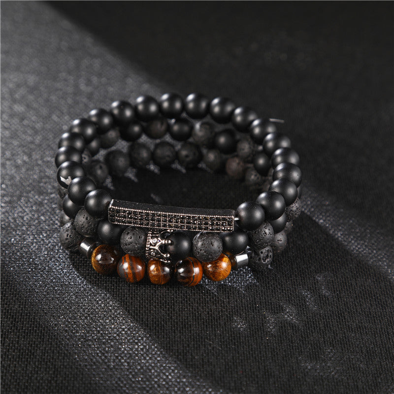 Punk Frosted Stone Crown Three-Piece Bracelet