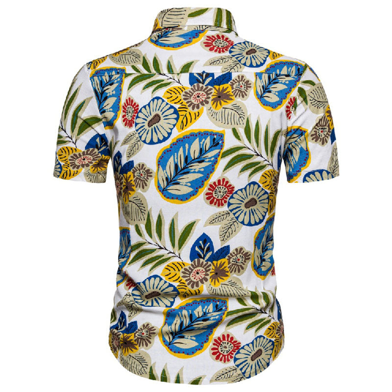 Cotton And Linen Printed Pocket Button-down Shirt