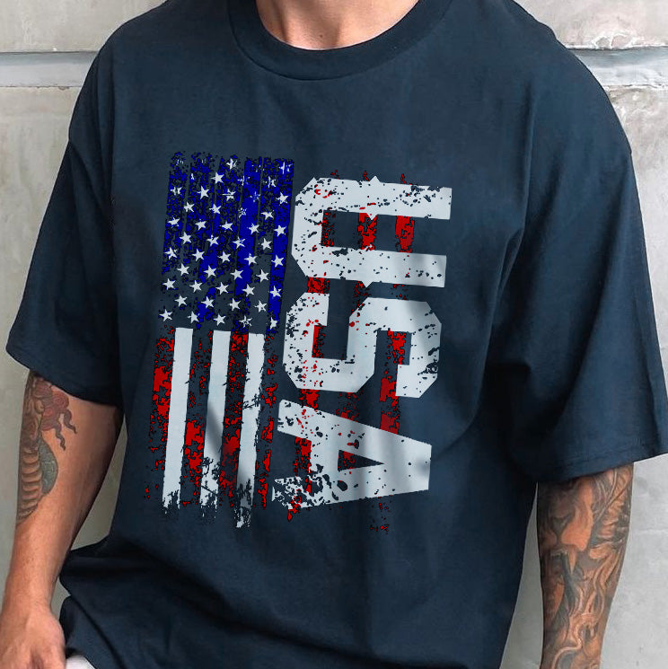USA Graphic Print Loose Short Sleeve Men's T-Shirt