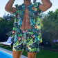 Trendy Street Flower Plant Size Shirt Shorts Casual Vacation Hawaii Two-Piece Set