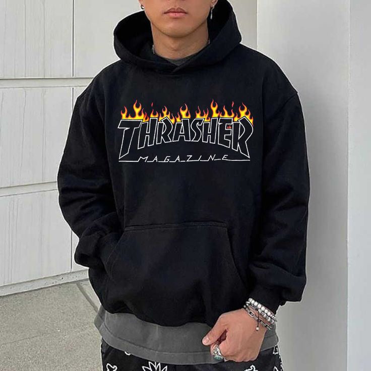 Loose Hooded Simple Long Sleeve Men's Sweatshirt