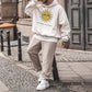 Sun & Letter Graphic Print Men's White Oversize Hoodie