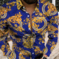 Unique Trend Personality Fashion Blue Print Beach Vacation Long Sleeve Shirt