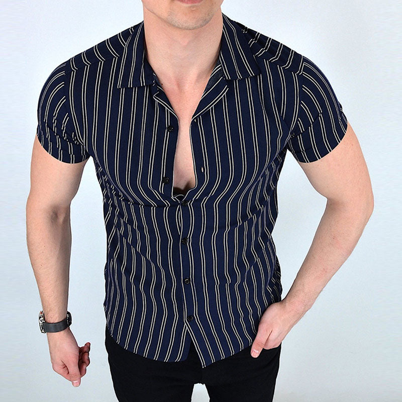 Double Stripe Muscle Casual Short Sleeve Shirt