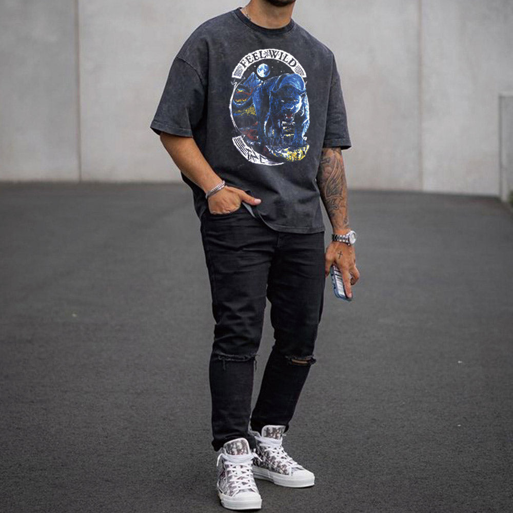 Feel Wild Graphic Print Loose Men's Short Sleeve T-Shirt
