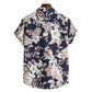 Cotton And Linen Printed Pocket Button-down Shirt