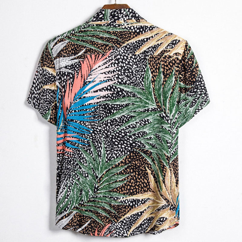 Cotton And Linen Printed Pocket Button-down Shirt