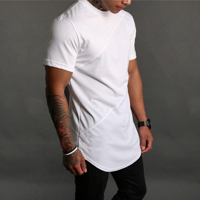 Plain Sports Knitted Irregular Panel Short-sleeved T-shirt