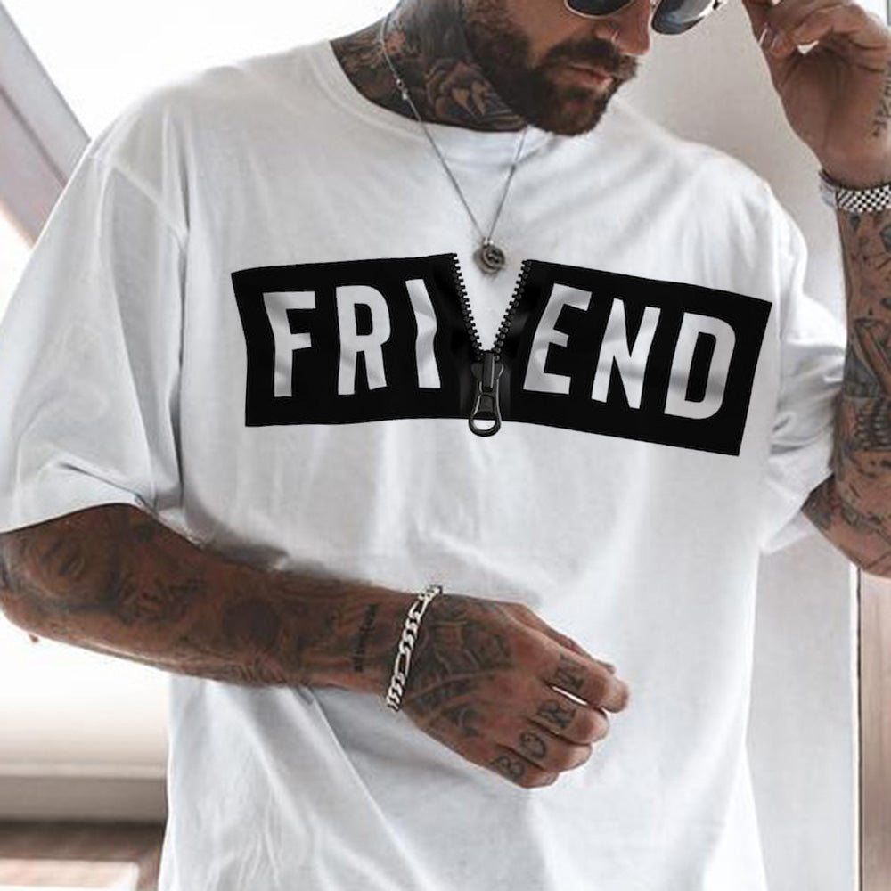 FRIEND zipper statement graphic print men's casual T-shirt
