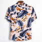 Cotton And Linen Printed Pocket Button-down Shirt
