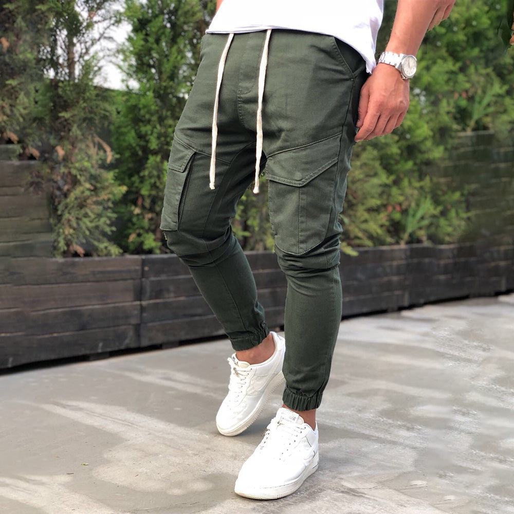 Statement Casual Pocket Lace-Up Panel Sports Cargo Pants Trousers