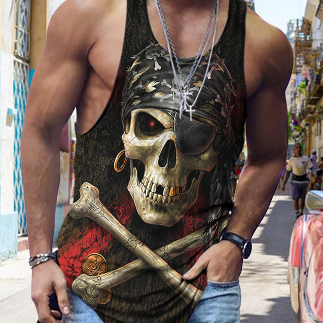 Street Trend Pirate Skull Print Casual Tank Top