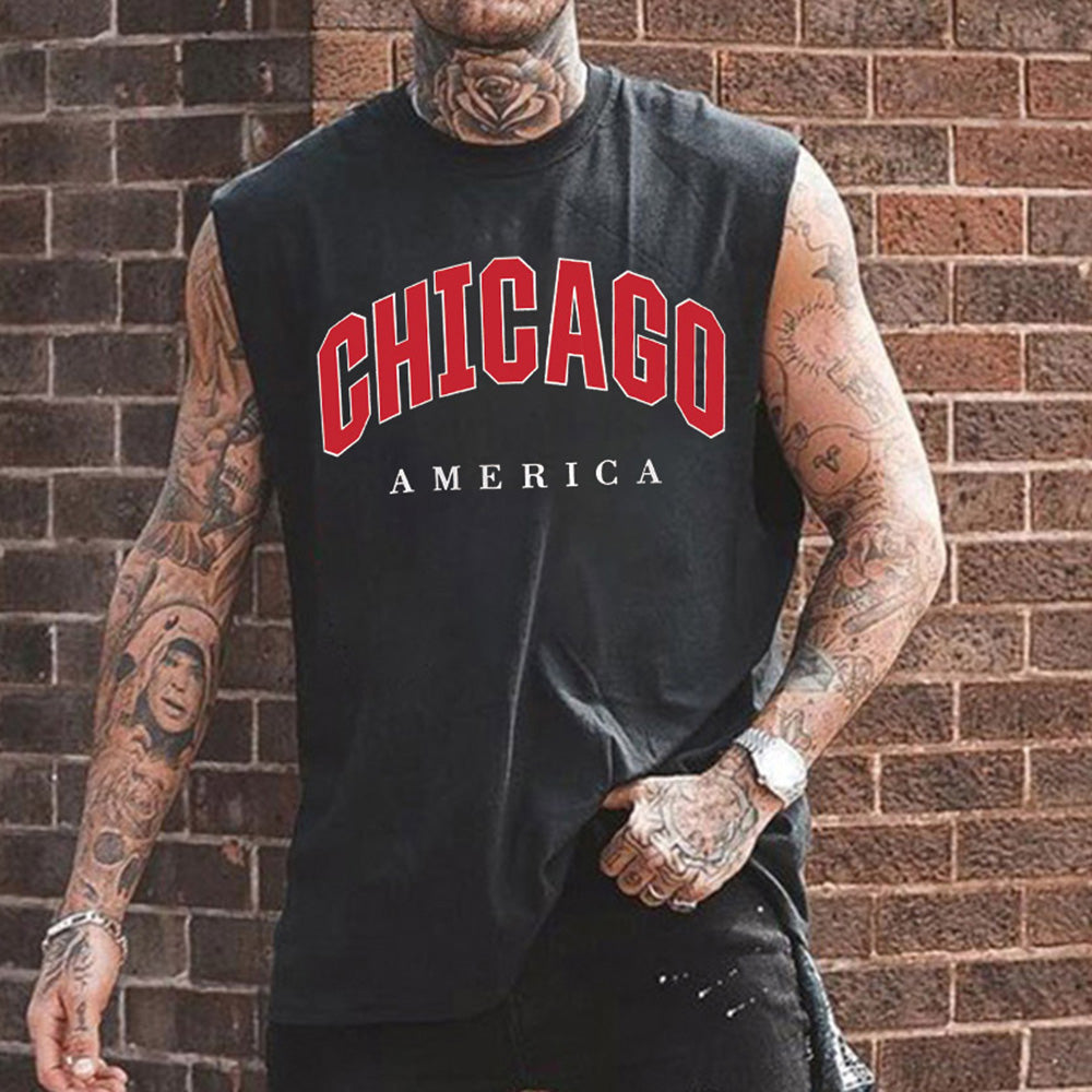 Chicago Alphabet Graphic Print Athleisure Men's Tank Top