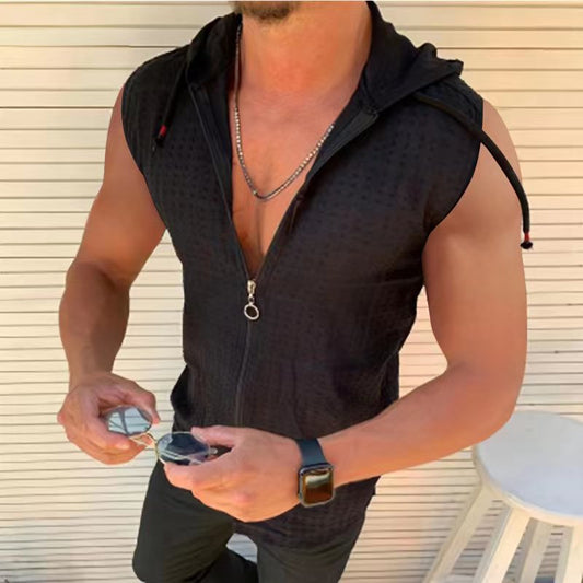 Men's Sleeveless Zip Front Hoodie