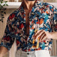Men's Lapel Leaf Print Casual Long Sleeve Shirt