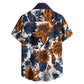 Cotton And Linen Printed Pocket Button-down Shirt