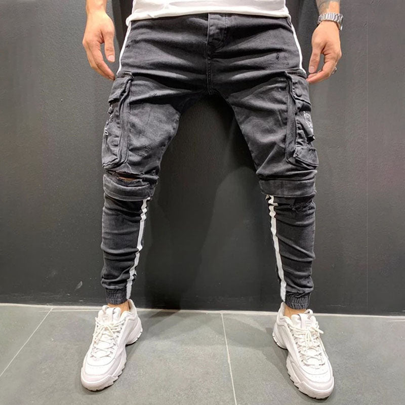 Wool Ripped Patch Denim Pants