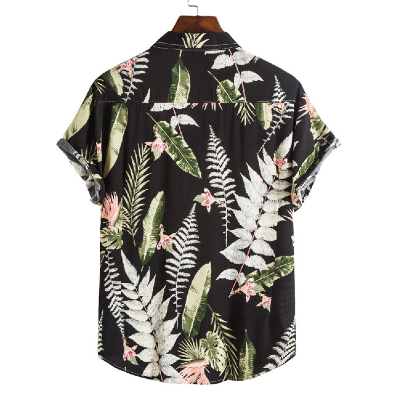 Cotton And Linen Printed Pocket Button-down Shirt