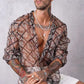 Mesh Print Breathable Lapel Check Casual Shirt