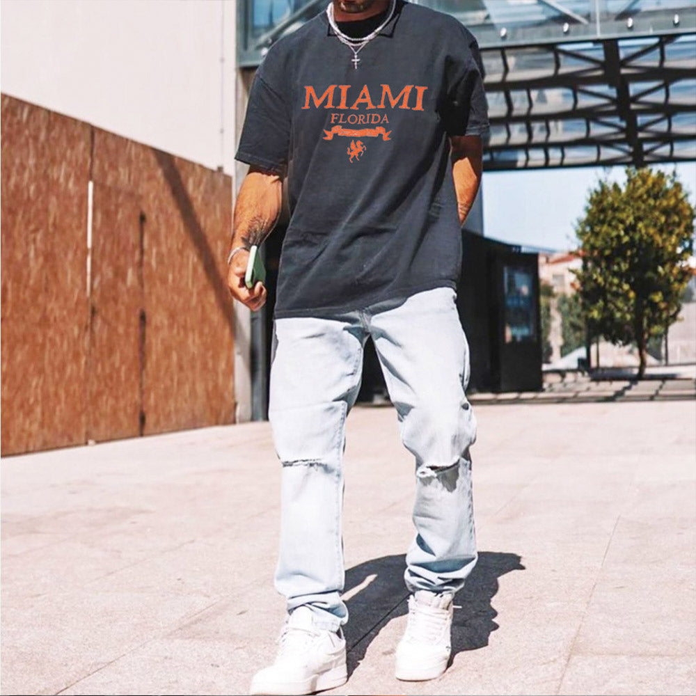 Miami Graphic Print Loose Men's Short Sleeve T-Shirt