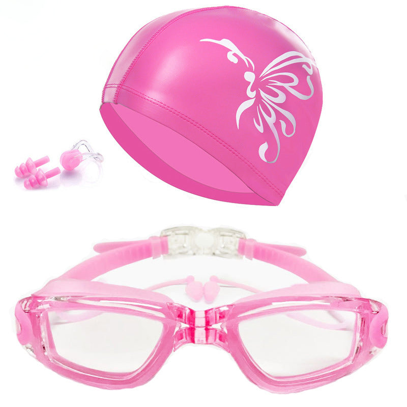 Swimming goggles, Swimming Cap, Nose Clip, Earplugs, Four-piece Set