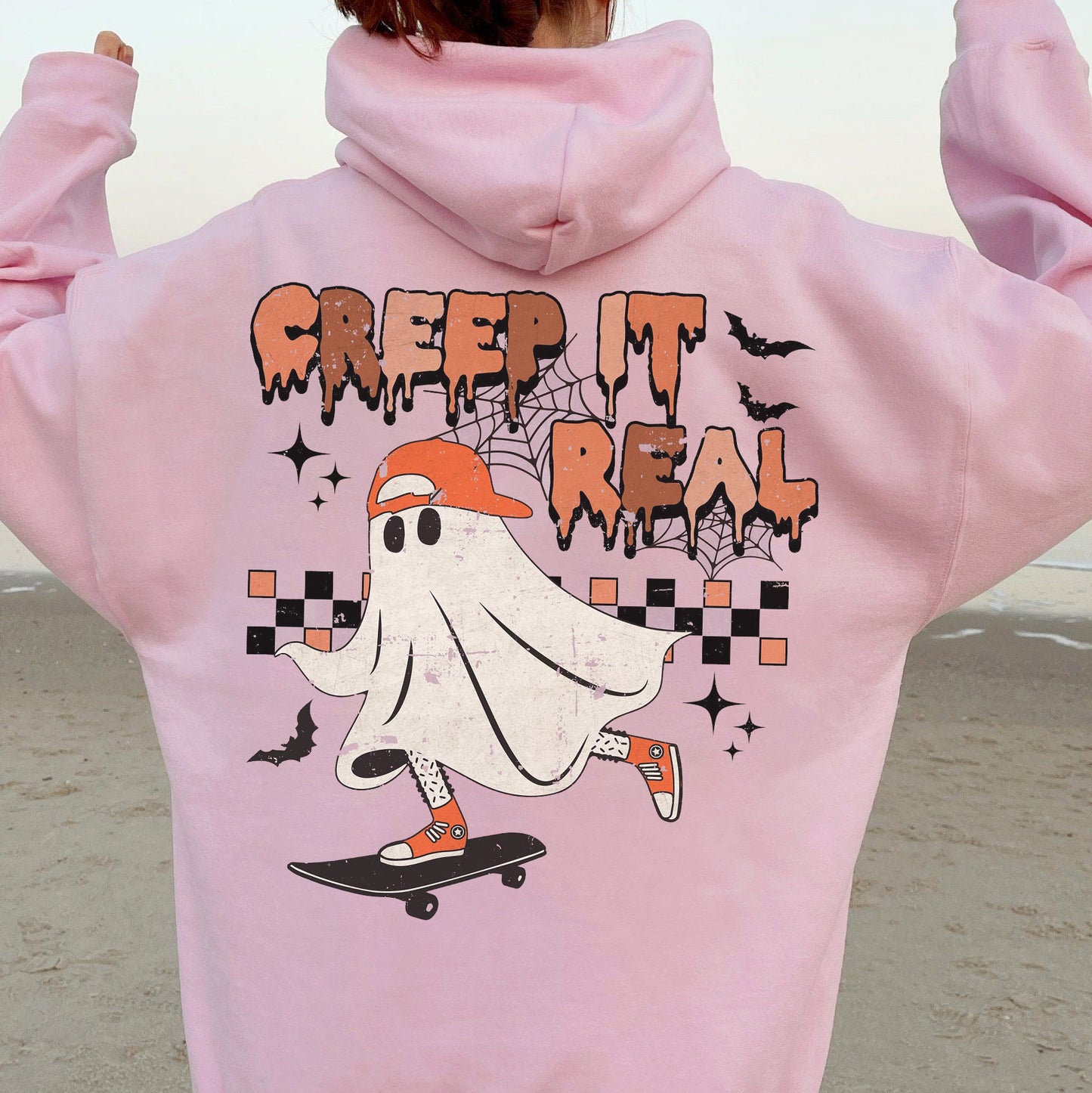 Ghost on Skateboard Print Women's Fleece Hoodie 320g