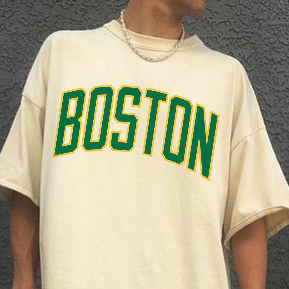 Alphabet BOSTON Graphic Print Casual Men's T-shirt