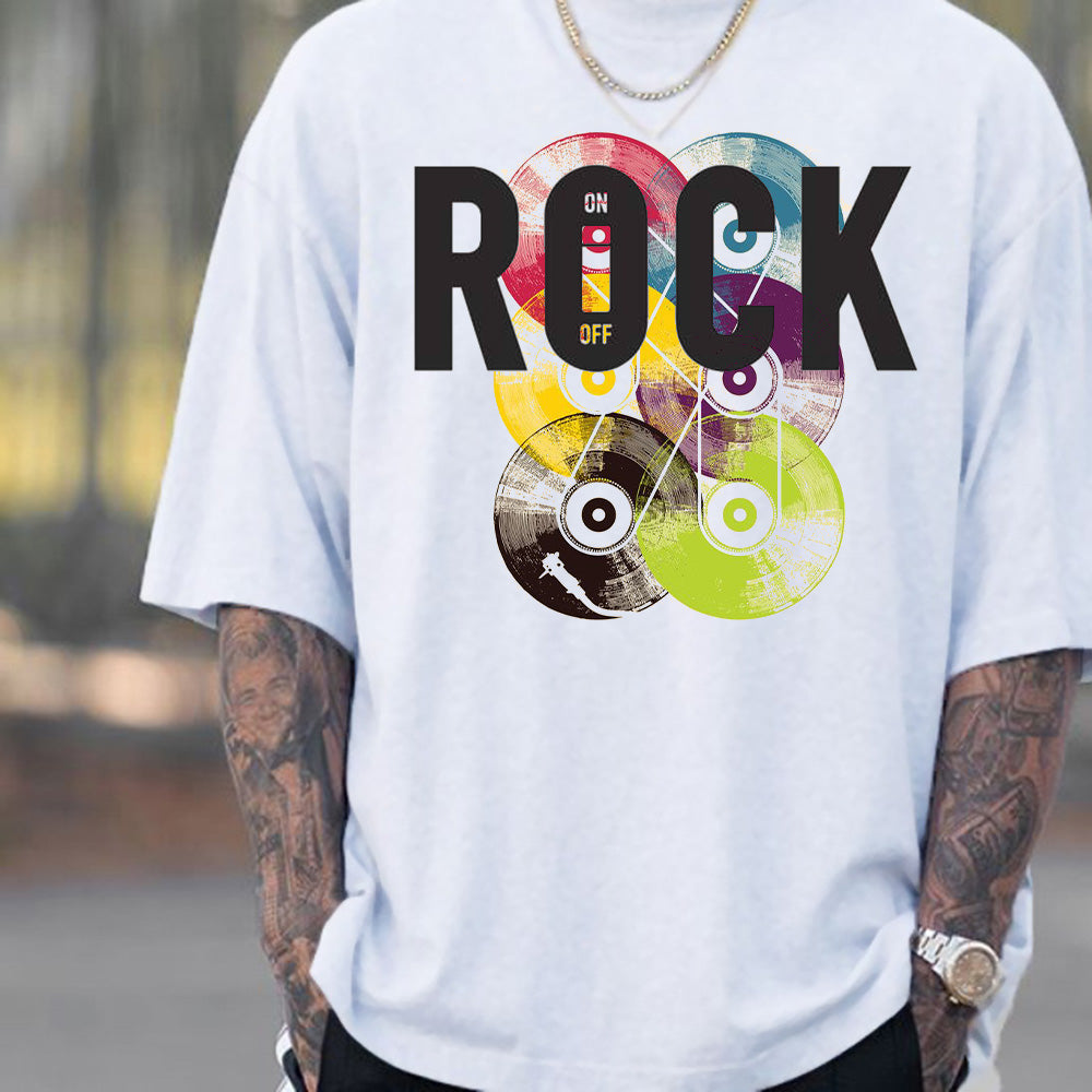 ROCK Graphic Print Crew Neck Casual Men's T-Shirt