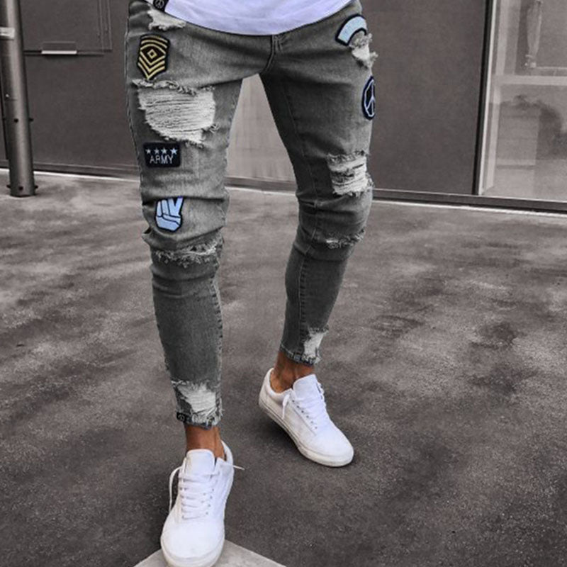 Wool Ripped Patch Denim Pants