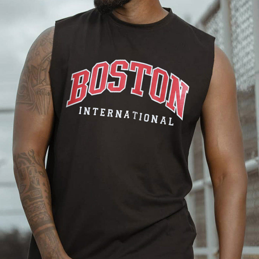 Boston Alphabet Graphic Print Athleisure Men's Tank Top