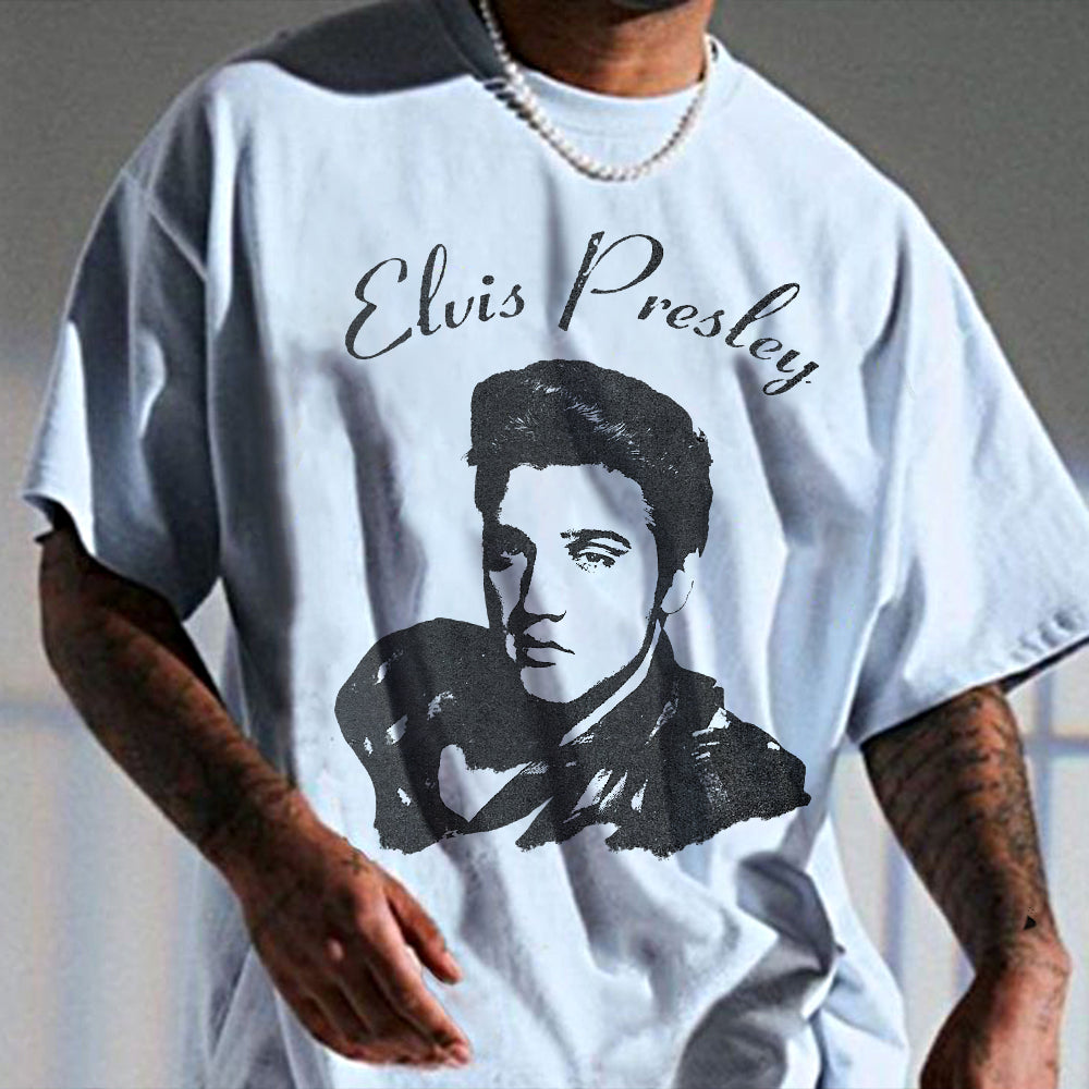 Elvis Vintage Print Crew Neck Casual Men's T-Shirt