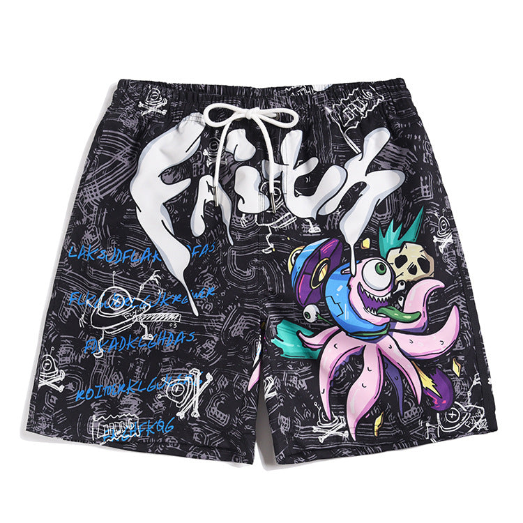 Men's beach pants loose casual cartoon printed shorts