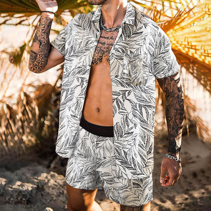 Botanical Print Hawaii Vacation Casual Beach Suit