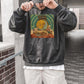 Sun & Moon Cartoon Graphic Print  Men's Black Oversize Fleece Hoodie